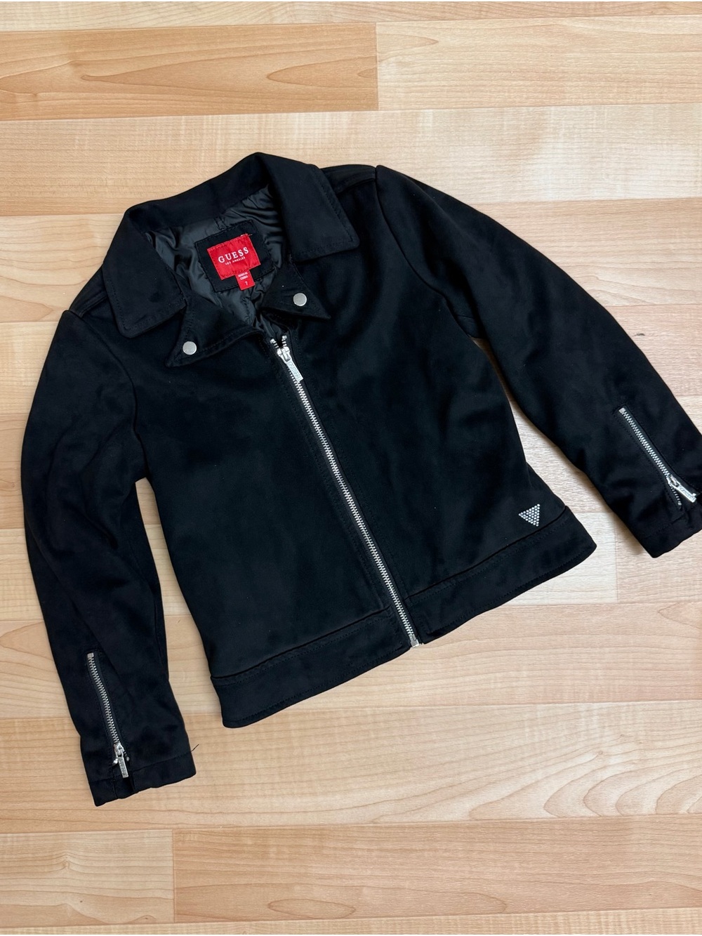 Guess Los Angeles Girls Moto Jacket | Black Faux Suede | Size 7